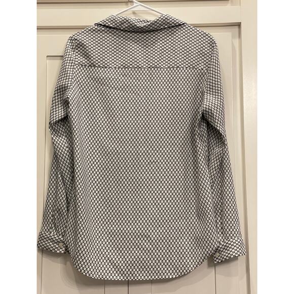 Ann Taylor Tailored button up blouse white and gray diamond Med - Picture 2 of 10